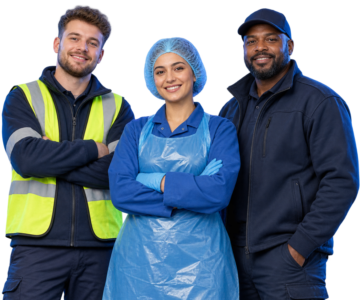 Multicultural UK warehouse, food production and driving workers